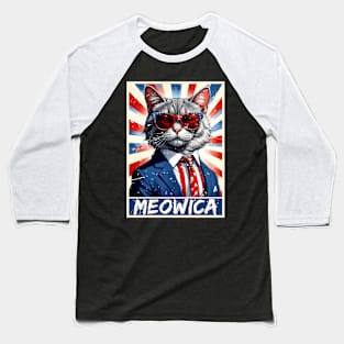 Funny Cat Lovers God Bless Meowica Patriotic 4th of July Baseball T-Shirt